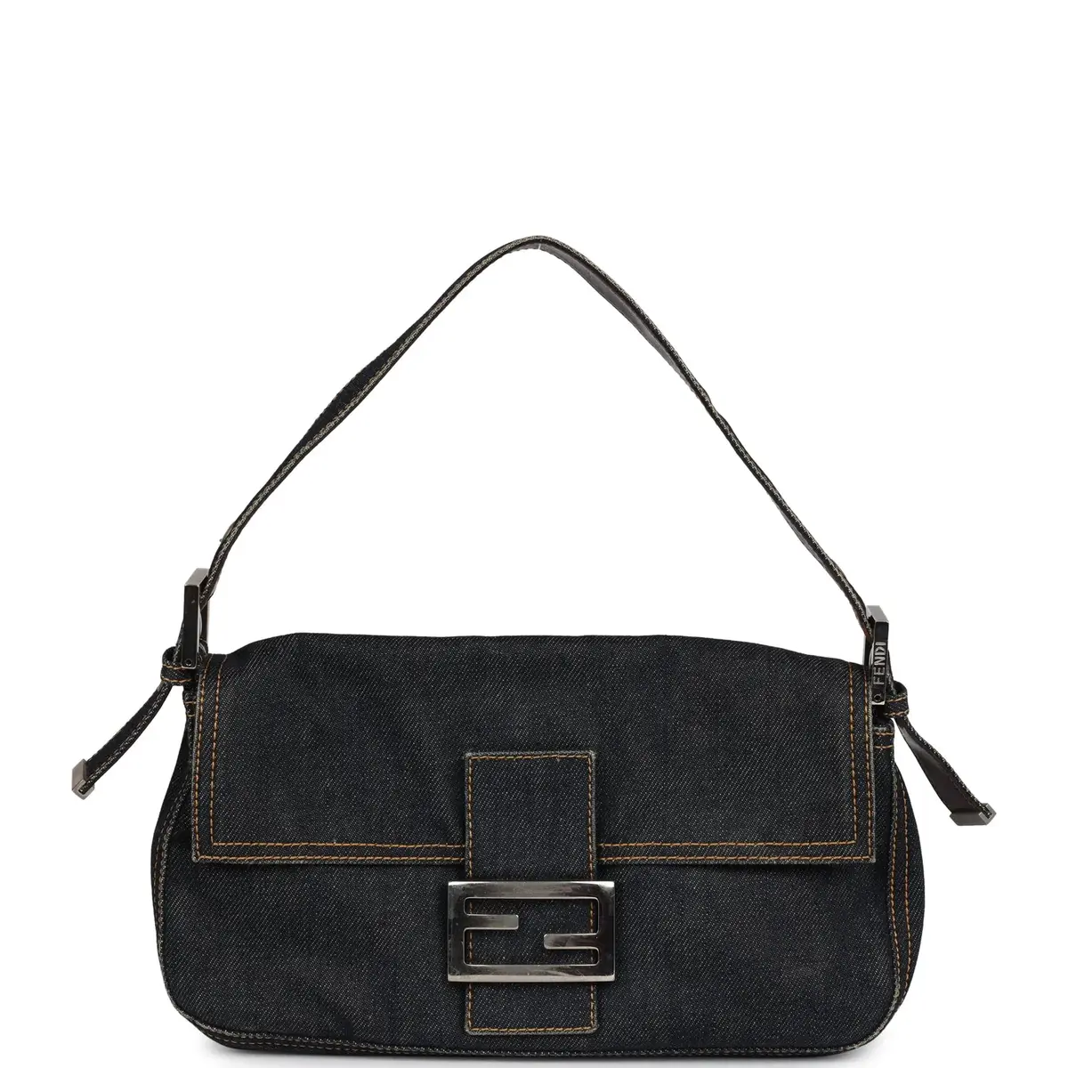 Vintage Fendi Baguette Bag Dark Blue Denim Silver Hardware