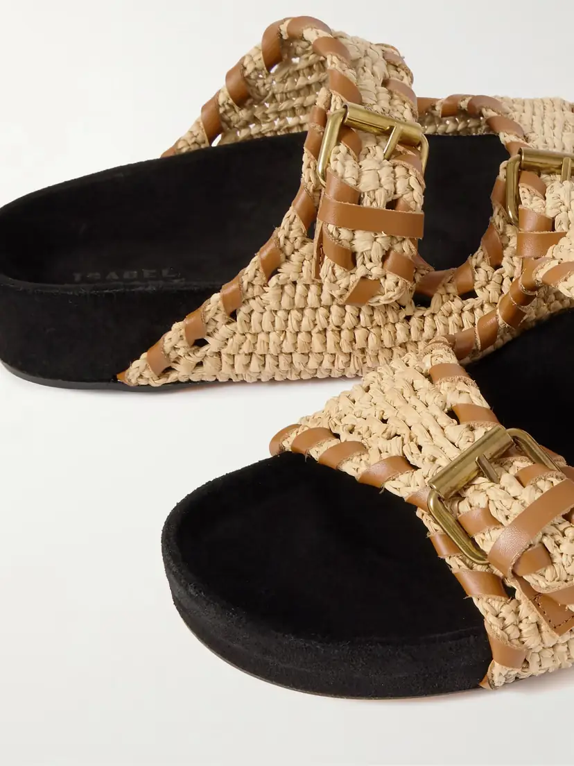 Isabel Marant Lennyo Leather-trimmed Woven Raffia Sandals | Thumbnail 4 Isabel Marant Lennyo Leather-trimmed Woven Raffia Sandals | Thumbnail 4