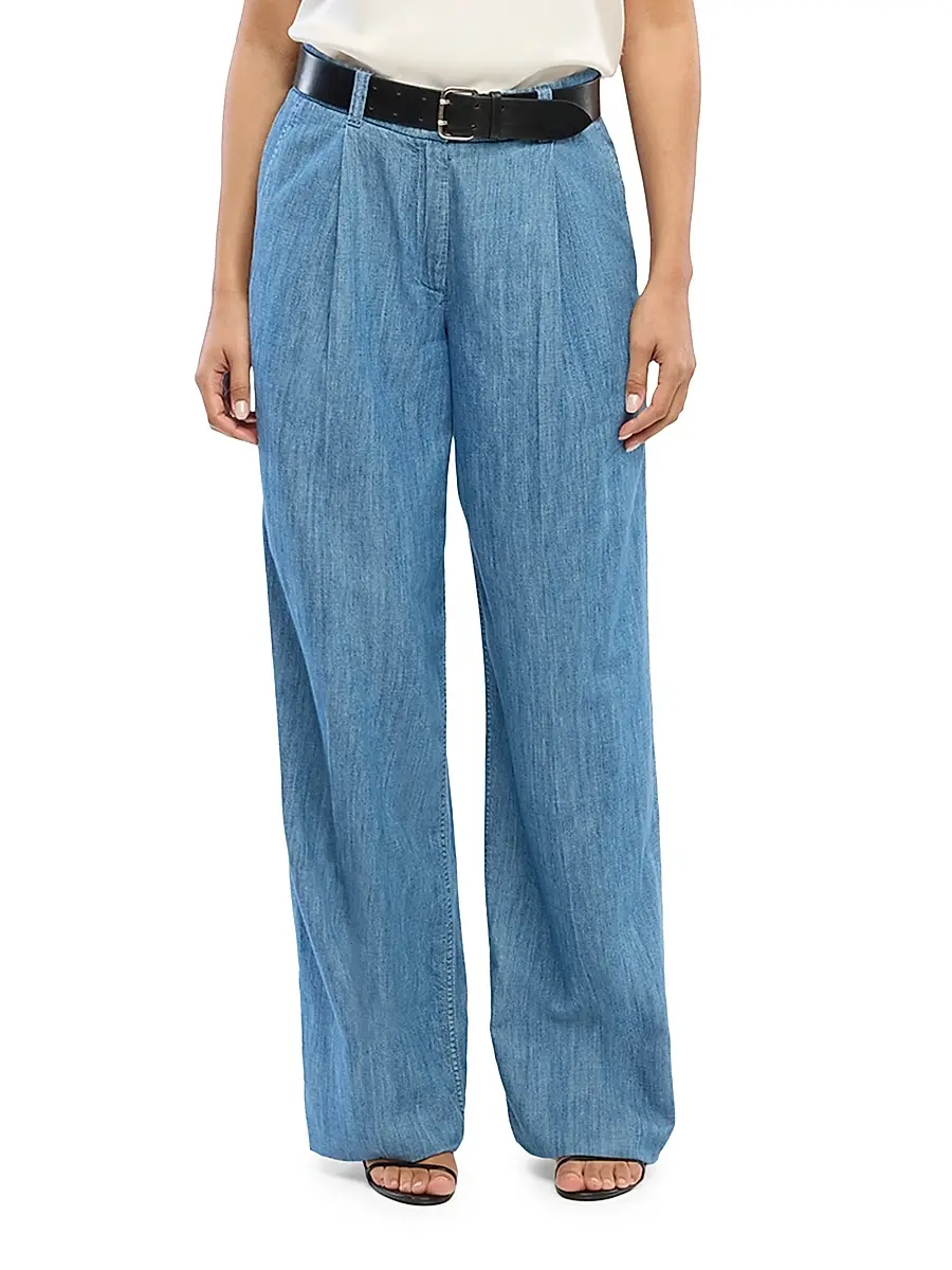 Another Tomorrow Women's Chambray Relaxed Wide Leg Pants | Thumbnail 2 Another Tomorrow Women's Chambray Relaxed Wide Leg Pants | Thumbnail 2