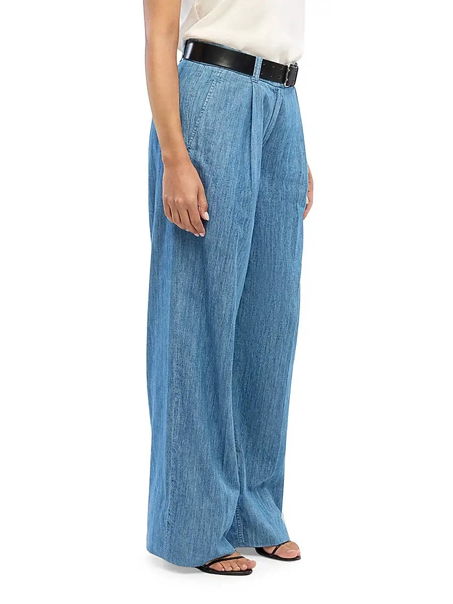Another Tomorrow Women's Chambray Relaxed Wide Leg Pants | Thumbnail 3 Another Tomorrow Women's Chambray Relaxed Wide Leg Pants | Thumbnail 3