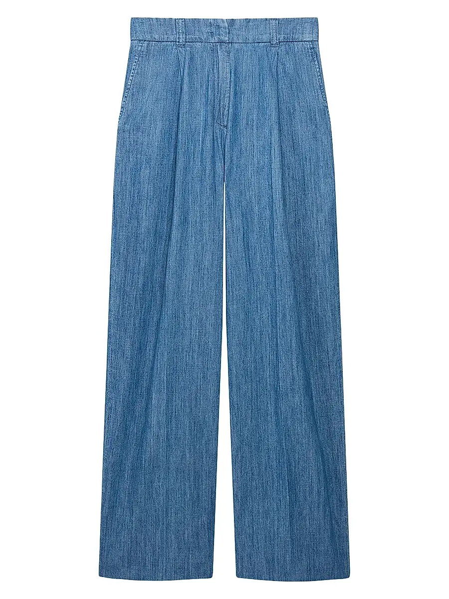 Another Tomorrow Women's Chambray Relaxed Wide Leg Pants - Medium Blue | Image 1 Another Tomorrow Women's Chambray Relaxed Wide Leg Pants - Medium Blue | Image 1