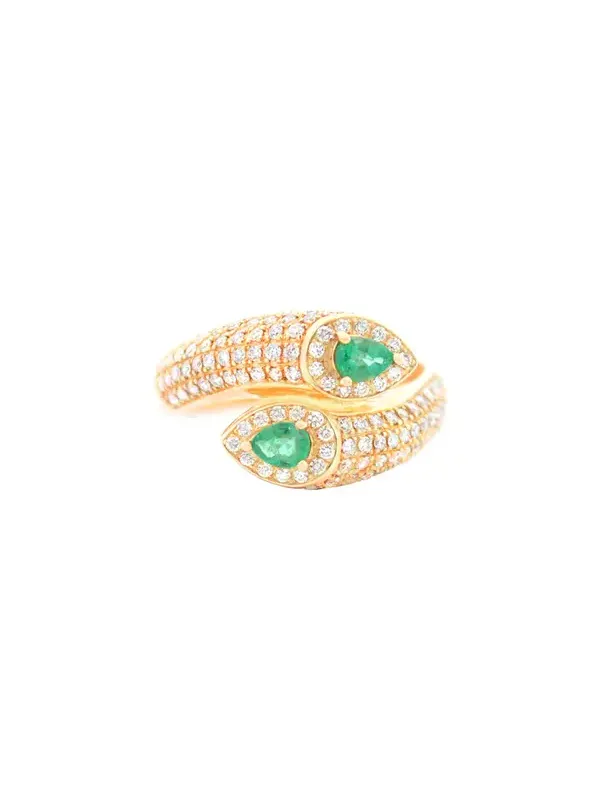 1.08ct Diamond Emerald 14K Gold Bypass Ring 1.08ct Diamond Emerald 14K Gold Bypass Ring