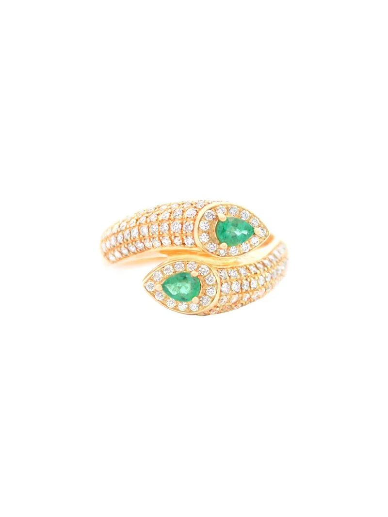 1.08ct Diamond Emerald 14K Gold Bypass Ring 1.08ct Diamond Emerald 14K Gold Bypass Ring