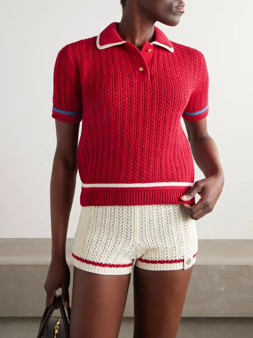 BALLY Striped Open-knit Cotton Polo Shirt | Thumbnail 3