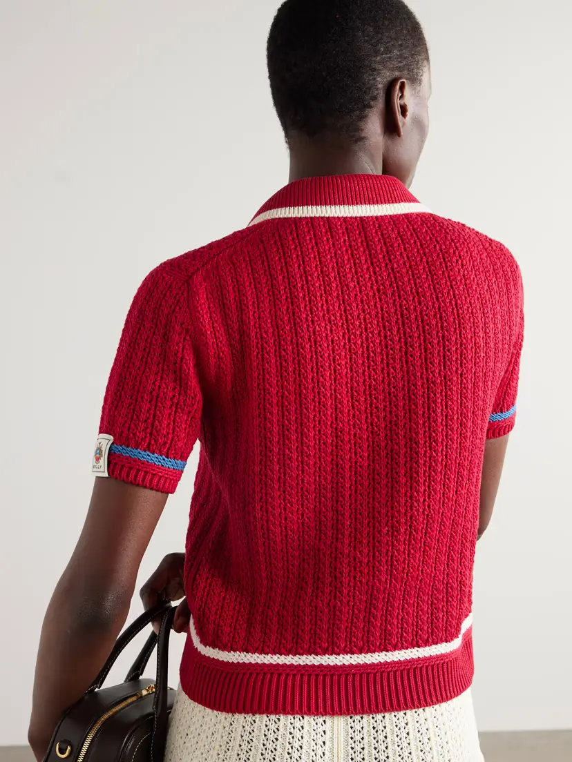 BALLY Striped Open-knit Cotton Polo Shirt | Thumbnail 4