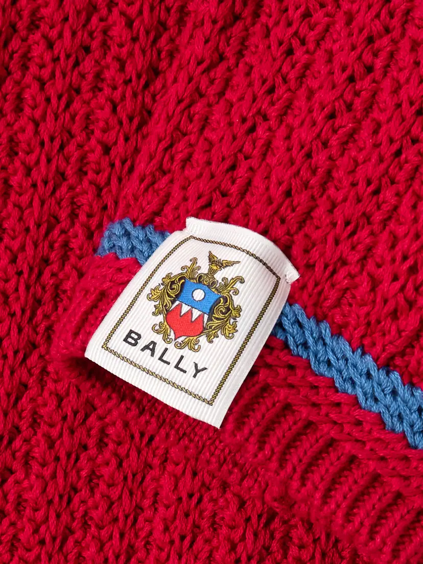 BALLY Striped Open-knit Cotton Polo Shirt | Thumbnail 5