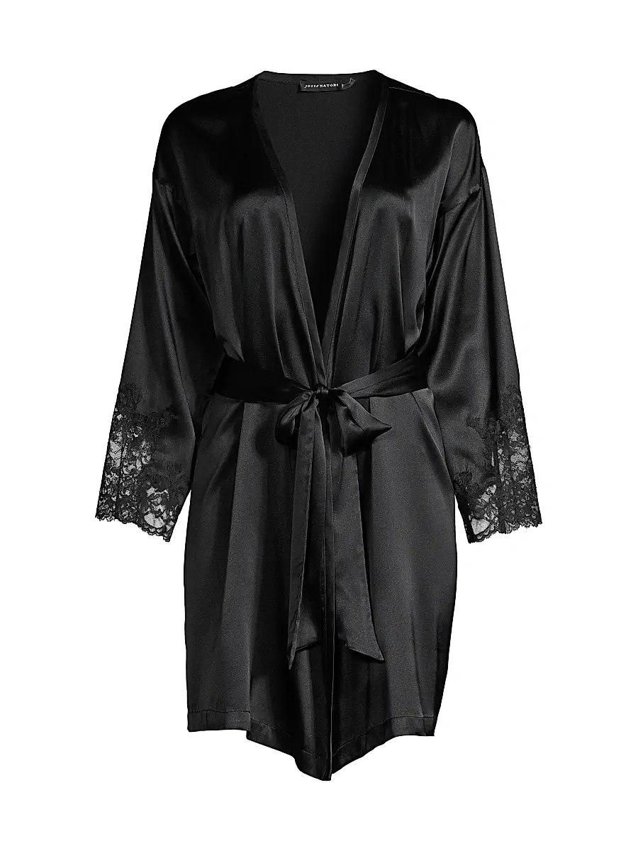 Josie Natori Women's Sleek Lace-Accent Stretch Silk Wrap - Black | Image 1 Josie Natori Women's Sleek Lace-Accent Stretch Silk Wrap - Black | Image 1