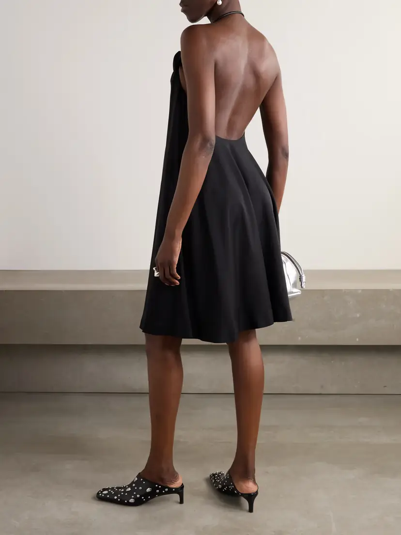 Loewe Flamenco Knotted Leather-trimmed Twill Halterneck Mini Dress | Thumbnail 3 Loewe Flamenco Knotted Leather-trimmed Twill Halterneck Mini Dress | Thumbnail 3
