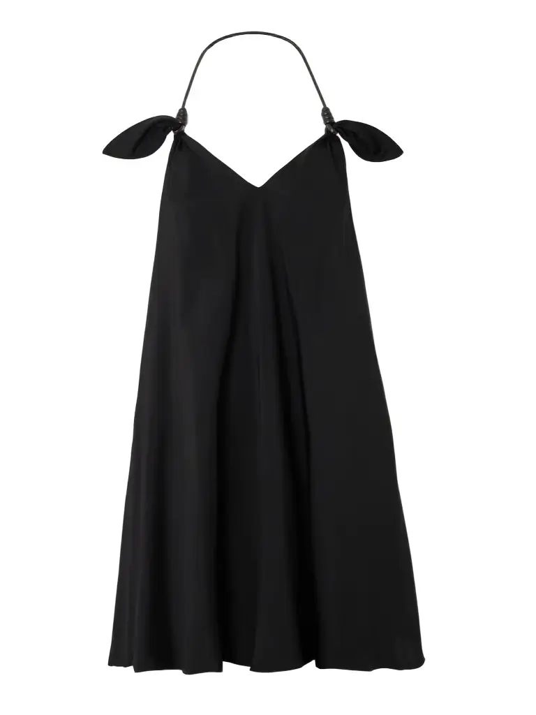 Flamenco Knotted Leather-trimmed Twill Halterneck Mini Dress