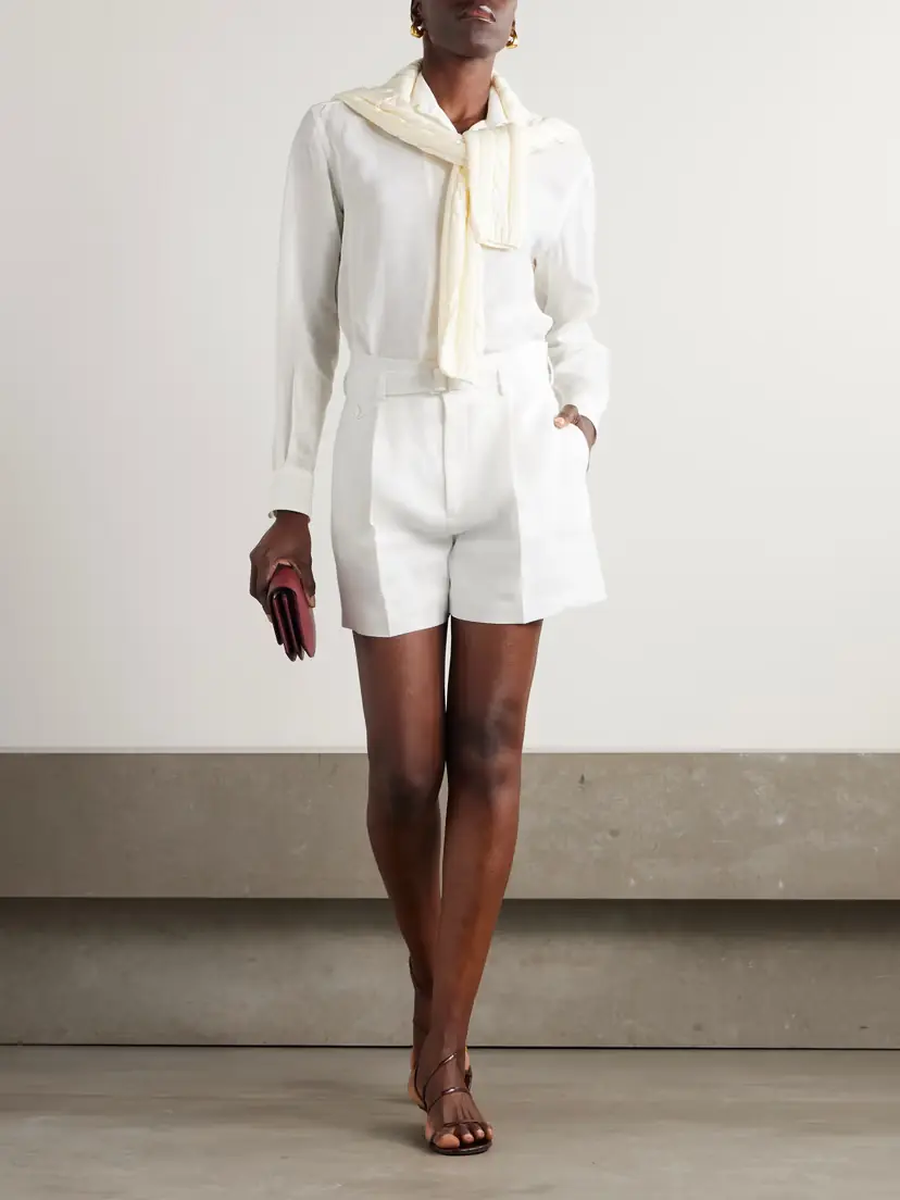 Ralph Lauren Collection Denise Belted Pleated Linen Shorts | Thumbnail 2 Ralph Lauren Collection Denise Belted Pleated Linen Shorts | Thumbnail 2