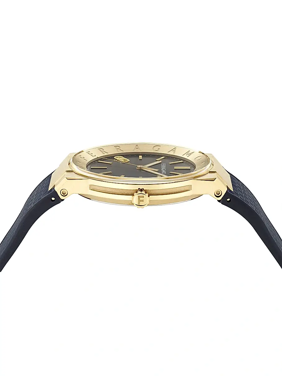 FERRAGAMO Men's Sapphire Logo IP Gold & Polyurethane Strap Watch/41MM - Blue Gold | Thumbnail 2 FERRAGAMO Men's Sapphire Logo IP Gold & Polyurethane Strap Watch/41MM - Blue Gold | Thumbnail 2