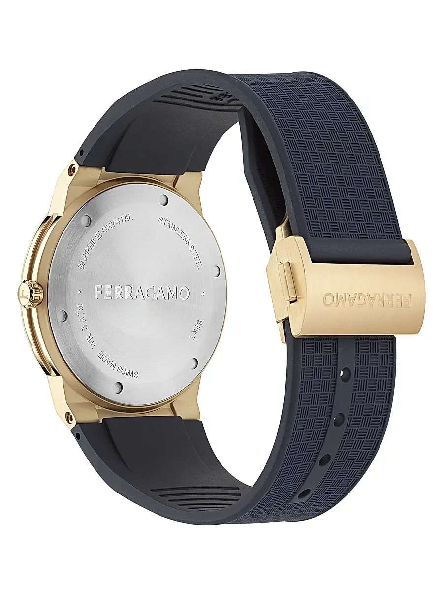 FERRAGAMO Men's Sapphire Logo IP Gold & Polyurethane Strap Watch/41MM - Blue Gold | Thumbnail 3 FERRAGAMO Men's Sapphire Logo IP Gold & Polyurethane Strap Watch/41MM - Blue Gold | Thumbnail 3