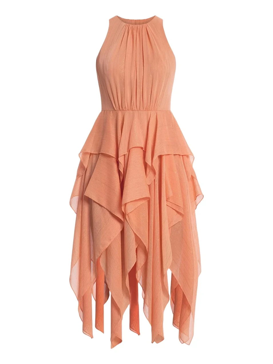 Women's Metallic Ruffle Midi-Dress