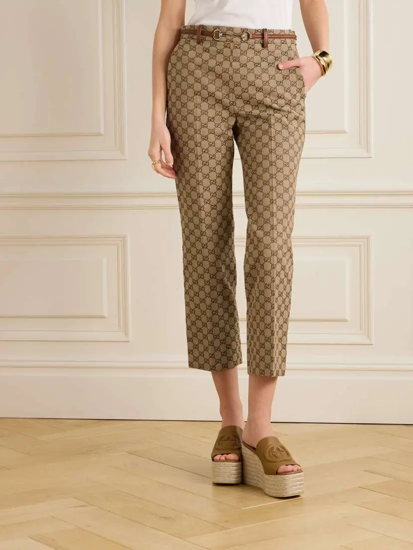 Gucci Belted Cropped Logo-jacquard Cotton-blend Canvas Tapered Pants | Thumbnail 3 Gucci Belted Cropped Logo-jacquard Cotton-blend Canvas Tapered Pants | Thumbnail 3