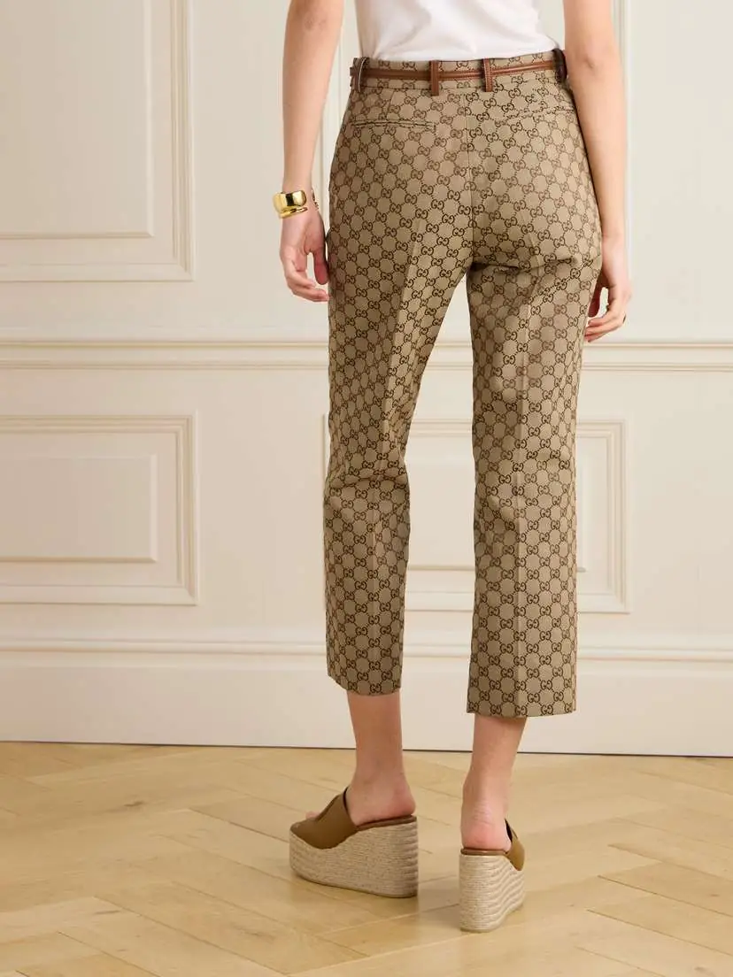 Gucci Belted Cropped Logo-jacquard Cotton-blend Canvas Tapered Pants | Thumbnail 4 Gucci Belted Cropped Logo-jacquard Cotton-blend Canvas Tapered Pants | Thumbnail 4