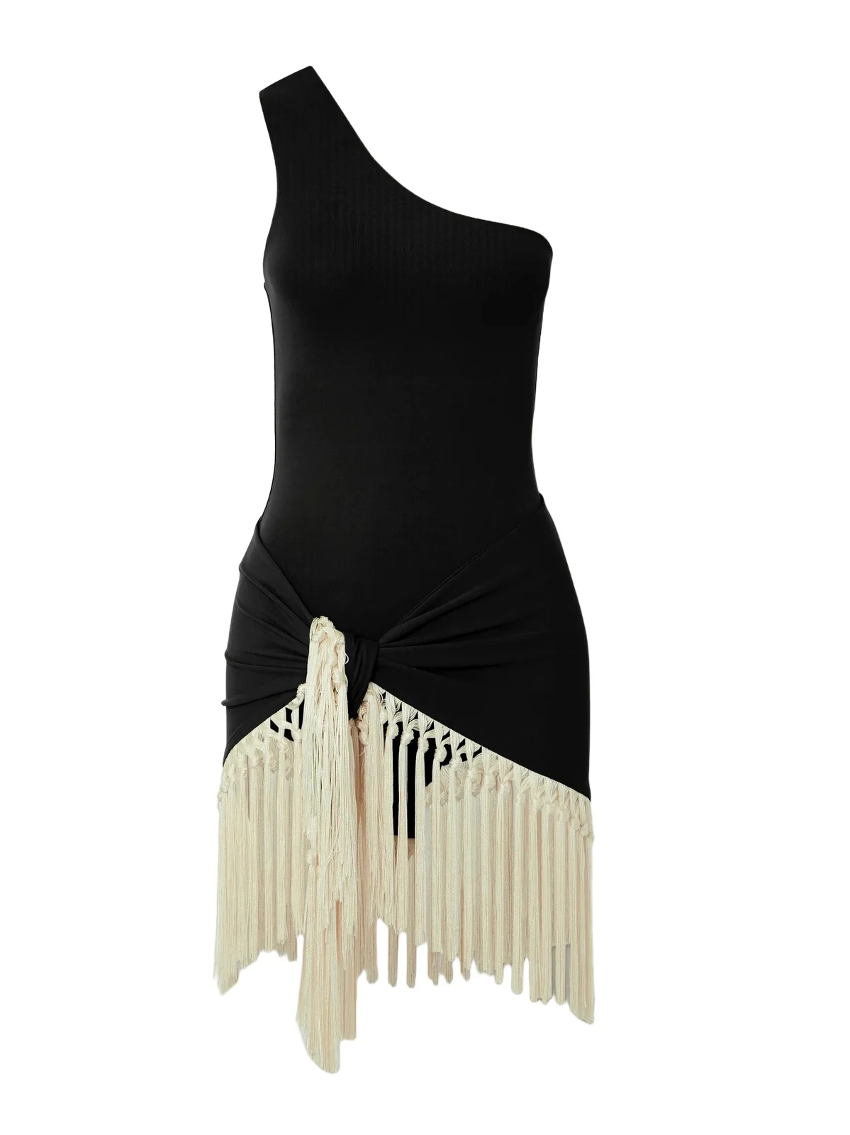 Yacare One-shoulder Swimsuit And Fringed Pareo Set Yacare One-shoulder Swimsuit And Fringed Pareo Set