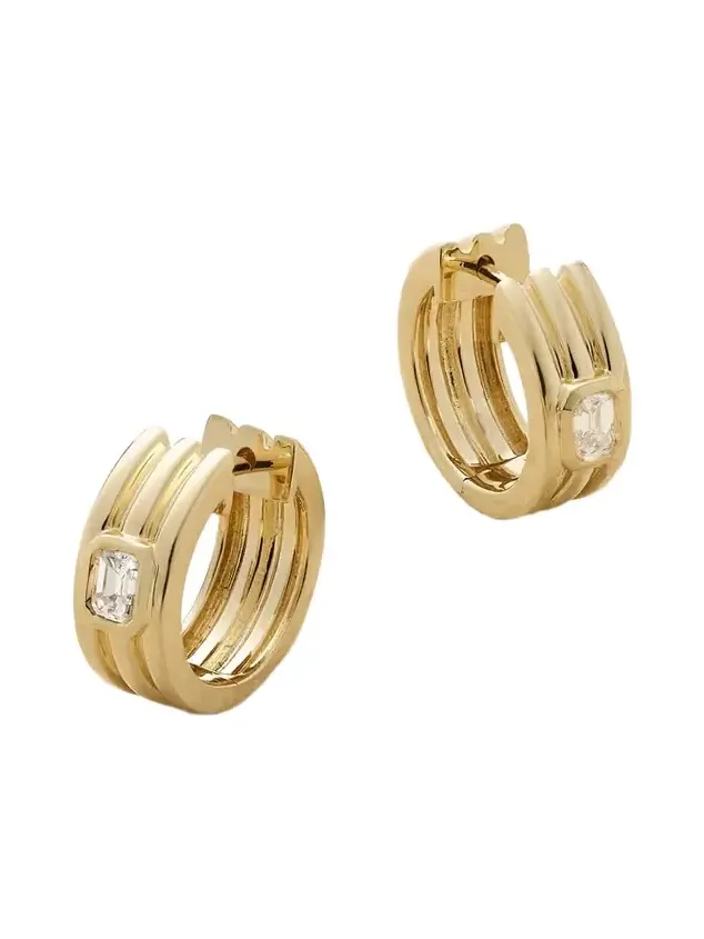 Trio Ridge 14-karat Gold Diamond Hoop Earrings Trio Ridge 14-karat Gold Diamond Hoop Earrings