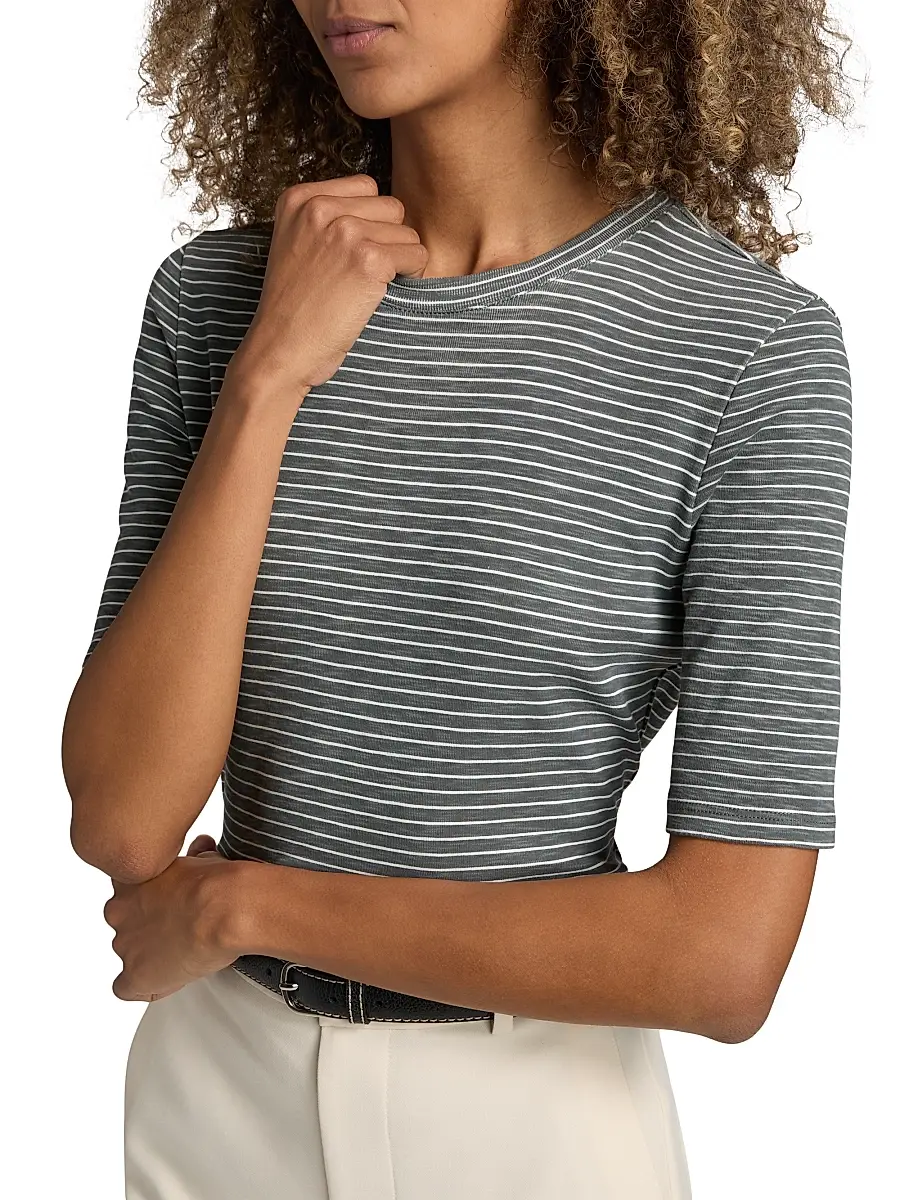Vince Women's Striped Cotton-Blend Crewneck T-Shirt | Thumbnail 6