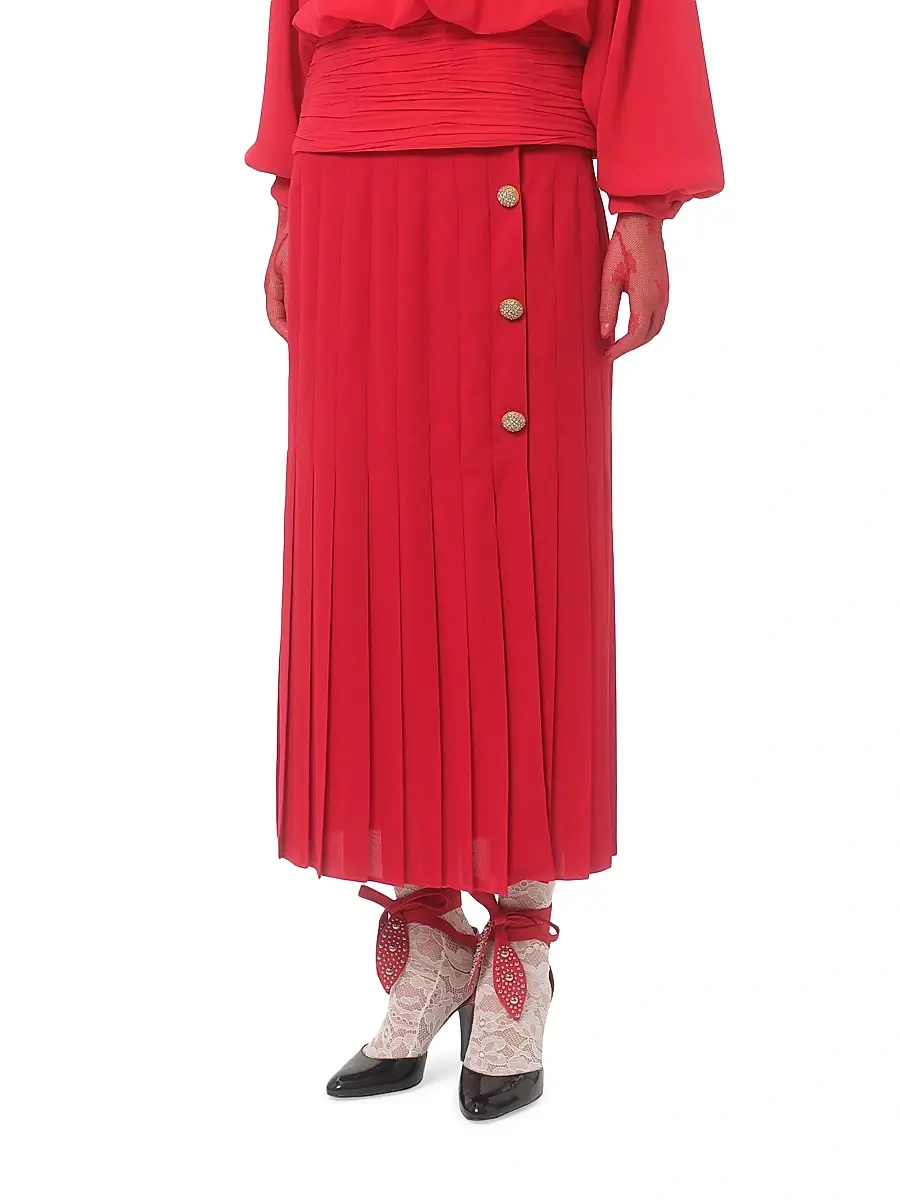 Valentino Women's Georgette Midi Skirt | Thumbnail 3