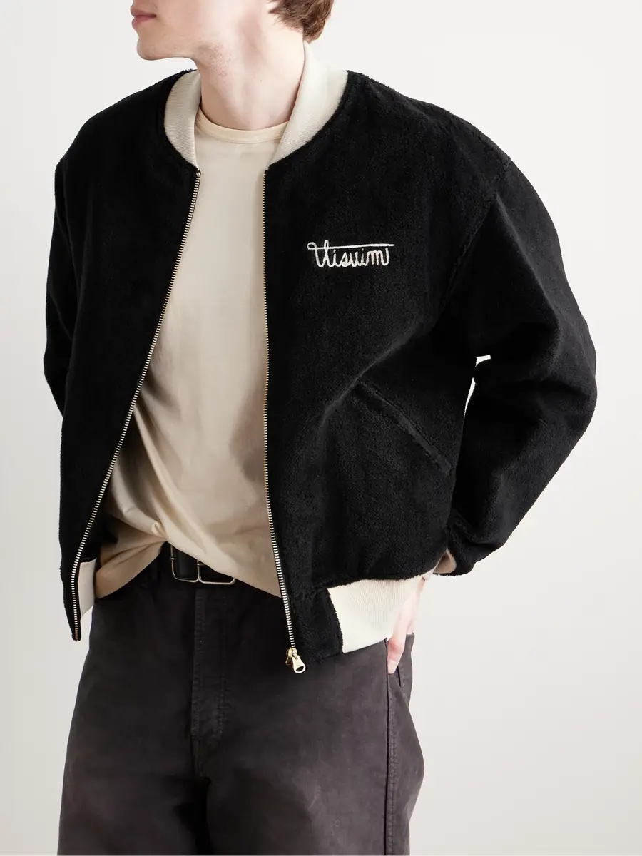 Visvim Reversible Embroidered Wool-Fleece and Silk-Satin Bomber Jacket - Men | Thumbnail 3