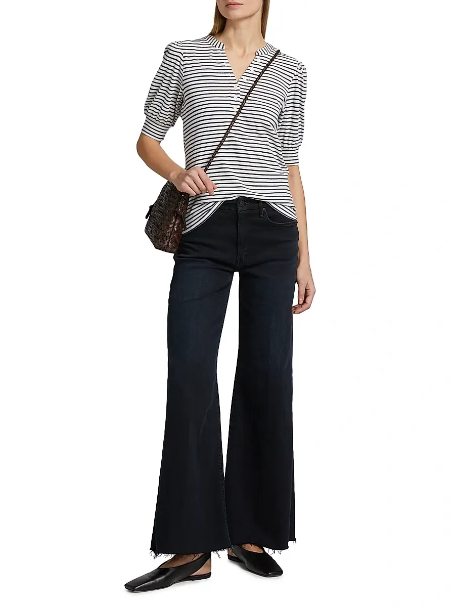 RAILS Women's Jewel Striped Cotton Puff-Sleeve Henley | Thumbnail 2