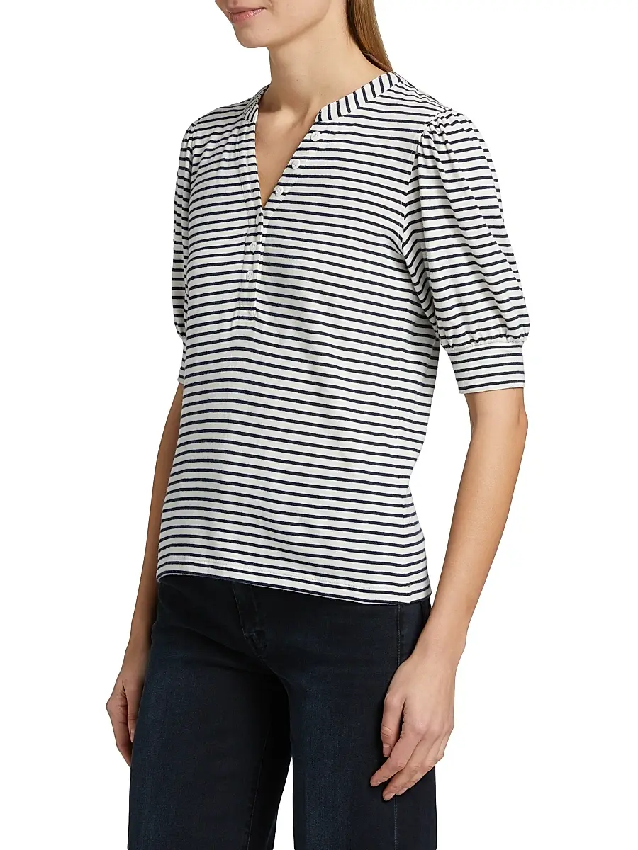 RAILS Women's Jewel Striped Cotton Puff-Sleeve Henley | Thumbnail 4