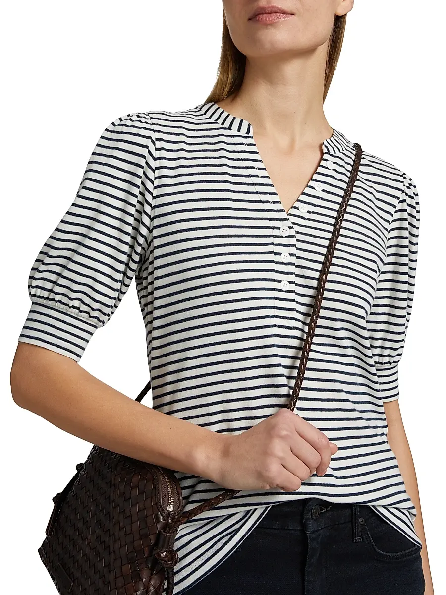 RAILS Women's Jewel Striped Cotton Puff-Sleeve Henley | Thumbnail 6