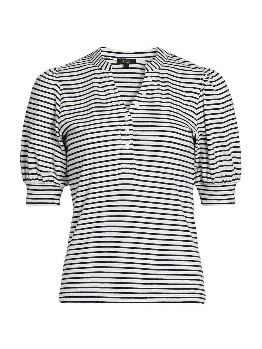 RAILS Women's Jewel Striped Cotton Puff-Sleeve Henley