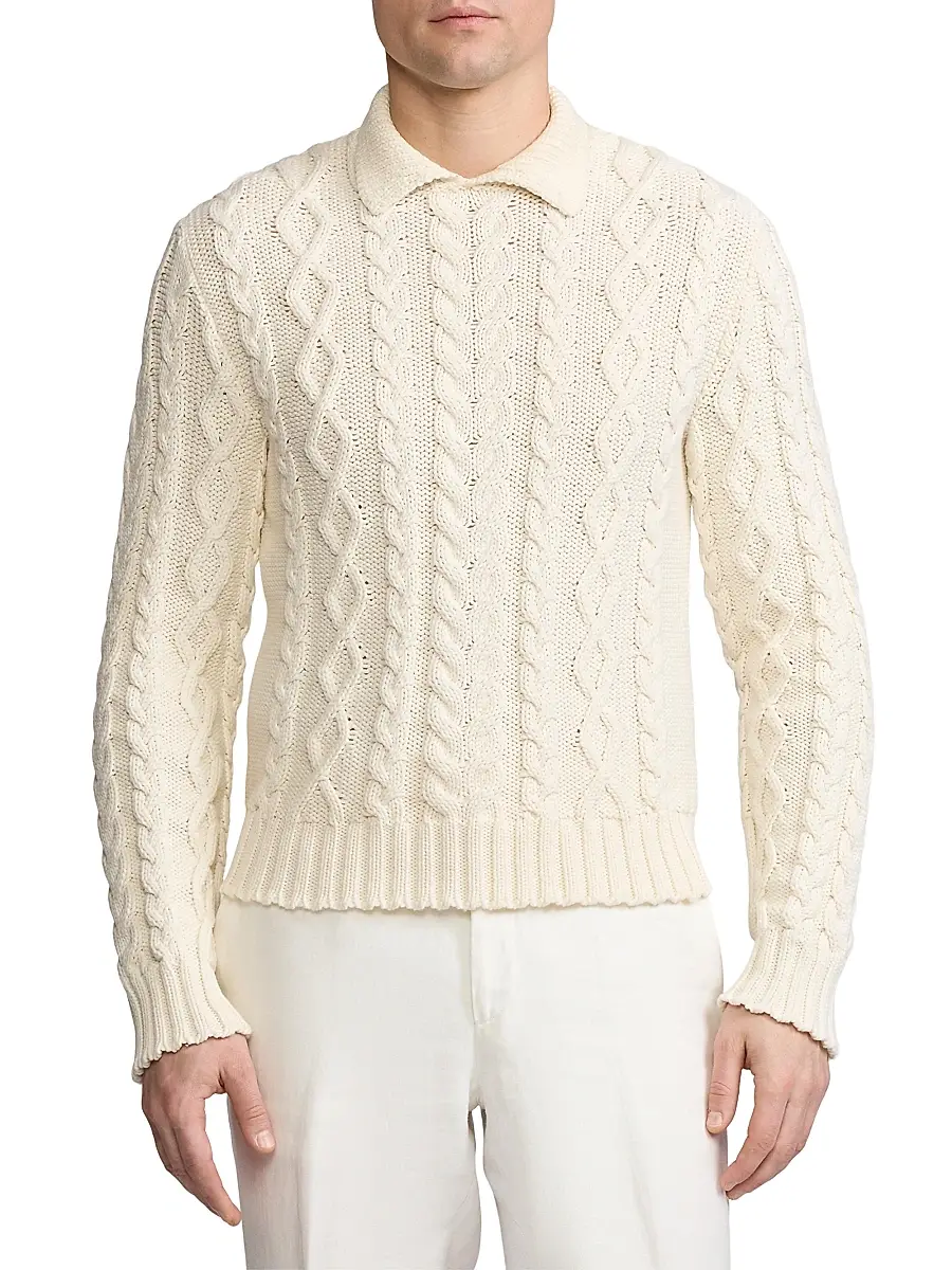 Ralph Lauren Purple Label Men's Cable-Knit Cotton-Blend Sweater - Classic Cream | Thumbnail 3 Ralph Lauren Purple Label Men's Cable-Knit Cotton-Blend Sweater - Classic Cream | Thumbnail 3