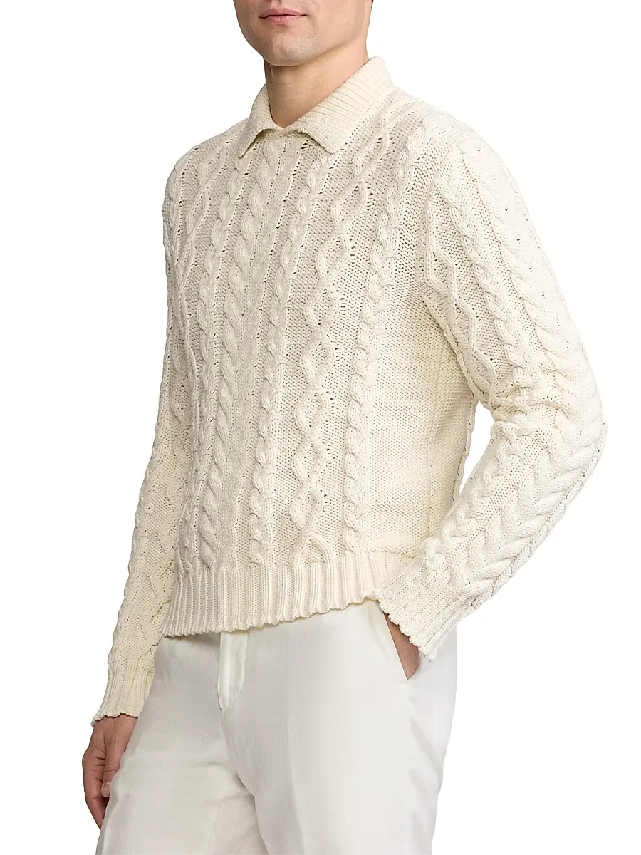 Ralph Lauren Purple Label Men's Cable-Knit Cotton-Blend Sweater - Classic Cream | Thumbnail 4 Ralph Lauren Purple Label Men's Cable-Knit Cotton-Blend Sweater - Classic Cream | Thumbnail 4