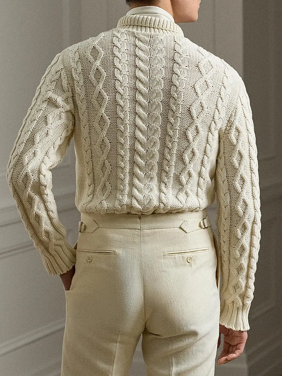 Ralph Lauren Purple Label Men's Cable-Knit Cotton-Blend Sweater - Classic Cream | Thumbnail 7 Ralph Lauren Purple Label Men's Cable-Knit Cotton-Blend Sweater - Classic Cream | Thumbnail 7