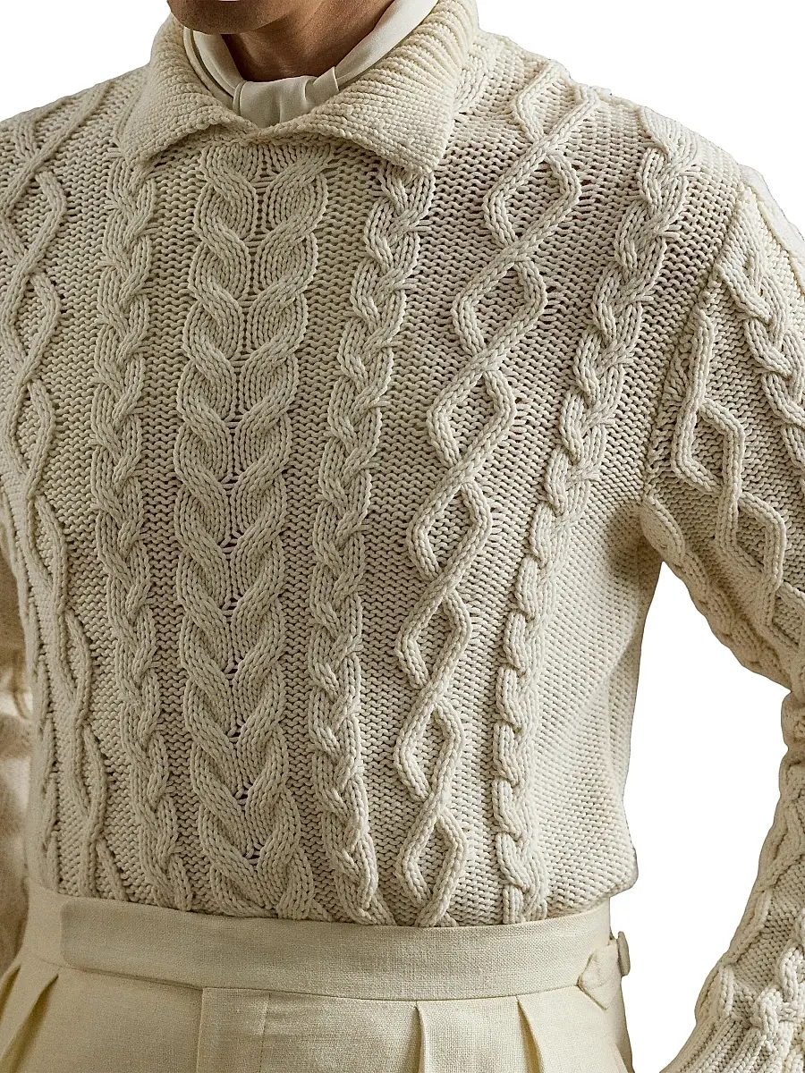 Ralph Lauren Purple Label Men's Cable-Knit Cotton-Blend Sweater - Classic Cream | Thumbnail 9 Ralph Lauren Purple Label Men's Cable-Knit Cotton-Blend Sweater - Classic Cream | Thumbnail 9