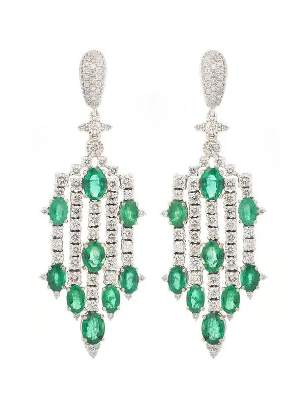 15.65ct Diamond Emerald 14K Gold Statement Earrings