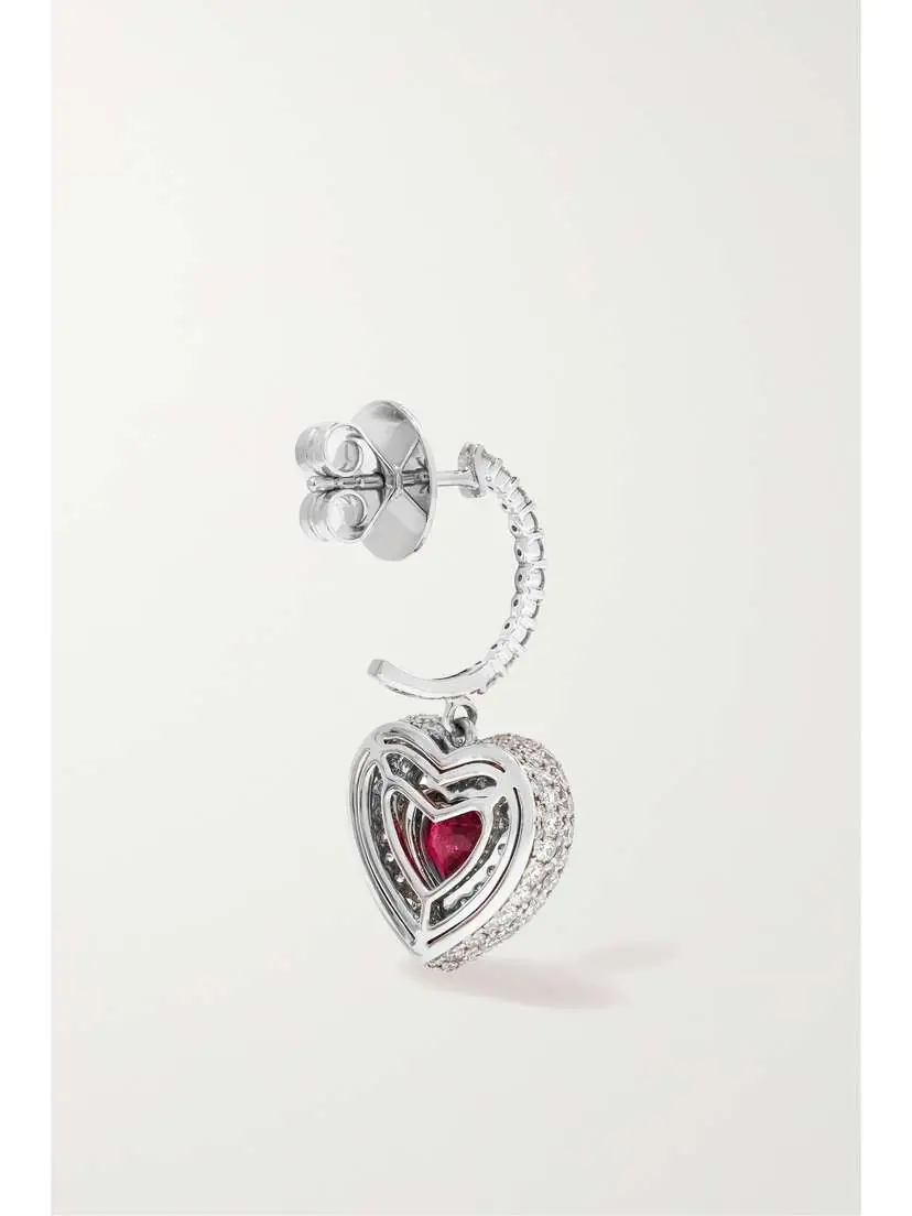 Kamyen Manaal Heart 18-karat White Gold, Enamel, Ruby And Diamond Earrings | Thumbnail 4 Kamyen Manaal Heart 18-karat White Gold, Enamel, Ruby And Diamond Earrings | Thumbnail 4