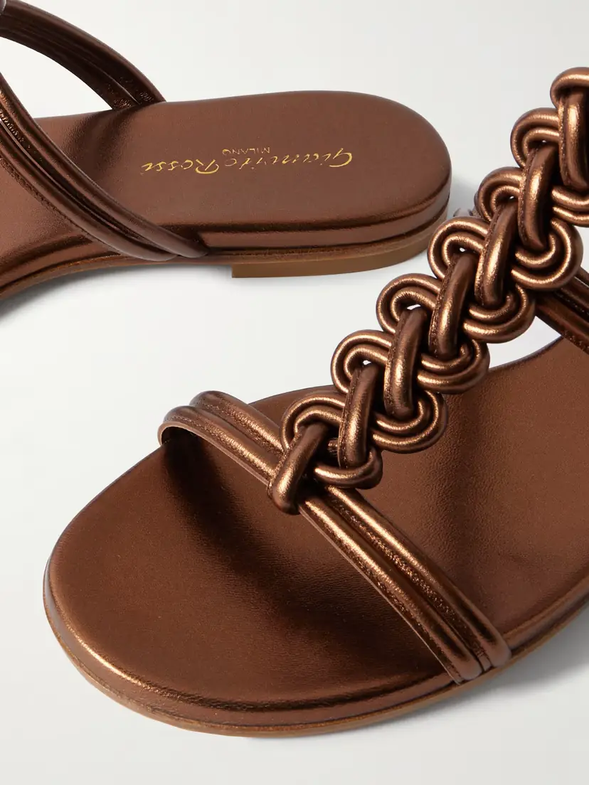 Gianvito Rossi Capua Metallic Braided Leather Sandals | Thumbnail 4