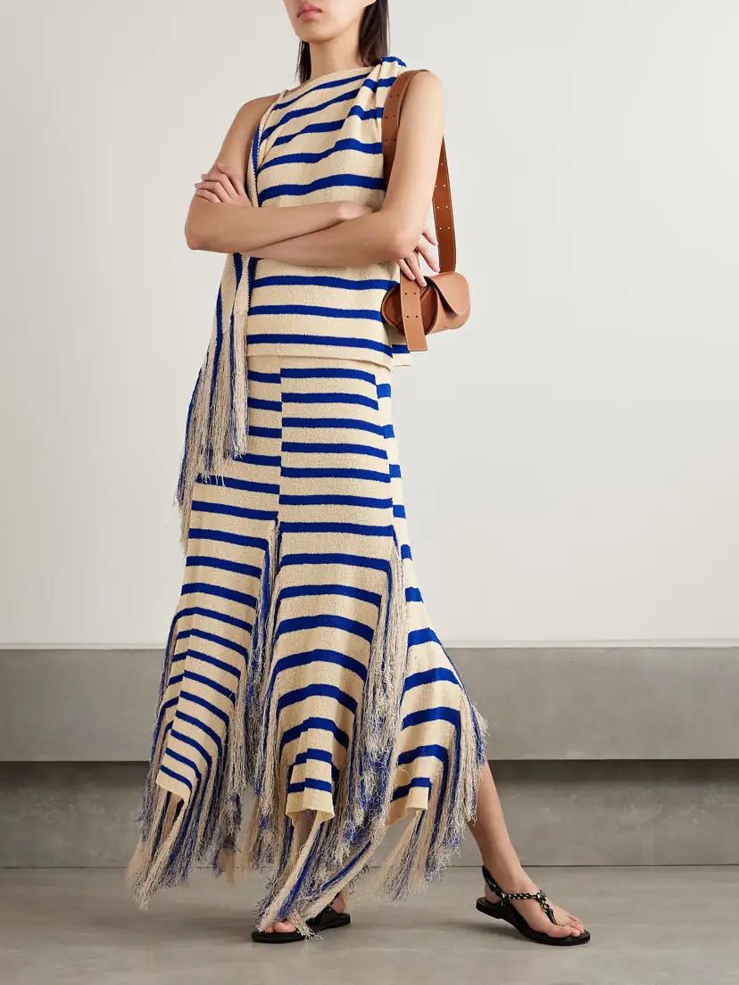 Proenza Schouler Yves Asymmetric Fringed Striped Knitted Maxi Skirt | Thumbnail 2 Proenza Schouler Yves Asymmetric Fringed Striped Knitted Maxi Skirt | Thumbnail 2
