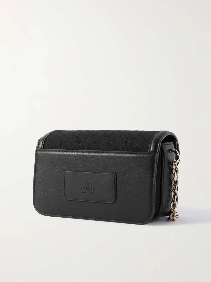 Gucci Leather-trimmed Canvas-jacquard Shoulder Bag | Thumbnail 3 Gucci Leather-trimmed Canvas-jacquard Shoulder Bag | Thumbnail 3