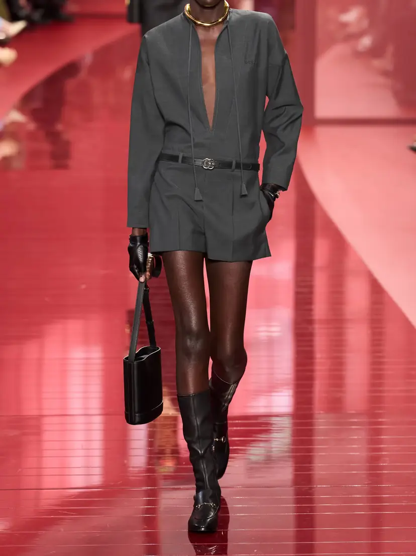 Gucci Tie-detailed Embroidered Wool Playsuit | Thumbnail 4 Gucci Tie-detailed Embroidered Wool Playsuit | Thumbnail 4