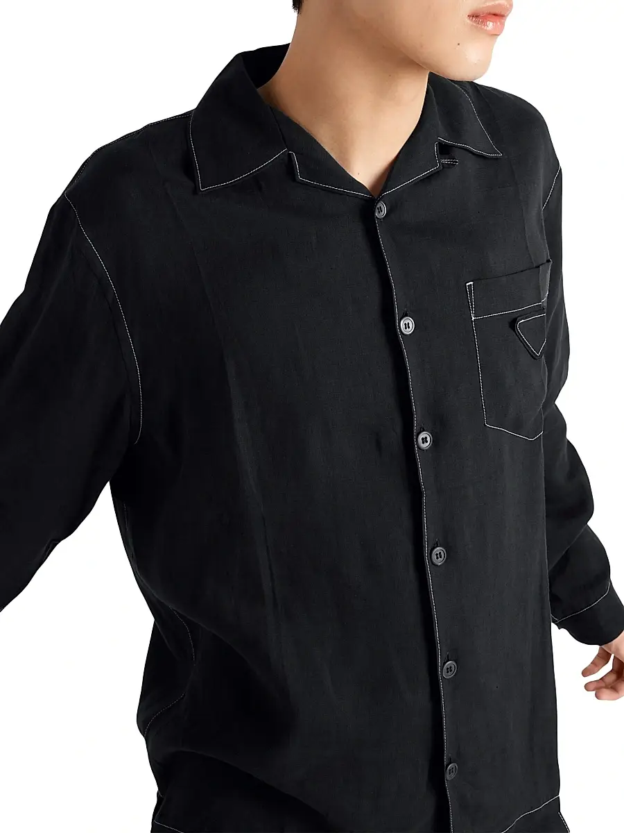 Prada Men's Linen Shirt - Black | Thumbnail 4 Prada Men's Linen Shirt - Black | Thumbnail 4