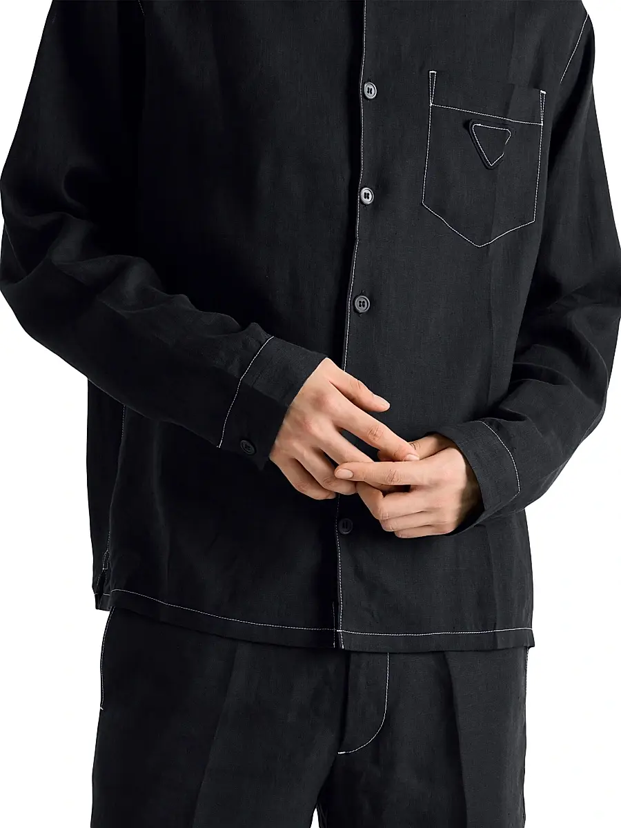 Prada Men's Linen Shirt - Black | Thumbnail 5 Prada Men's Linen Shirt - Black | Thumbnail 5