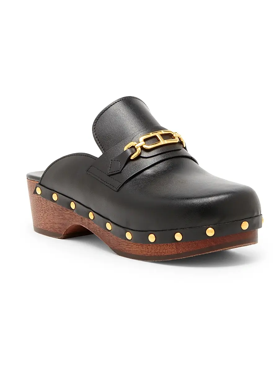 TOM FORD Women's 40MM Leather Clogs - Black | Thumbnail 2
