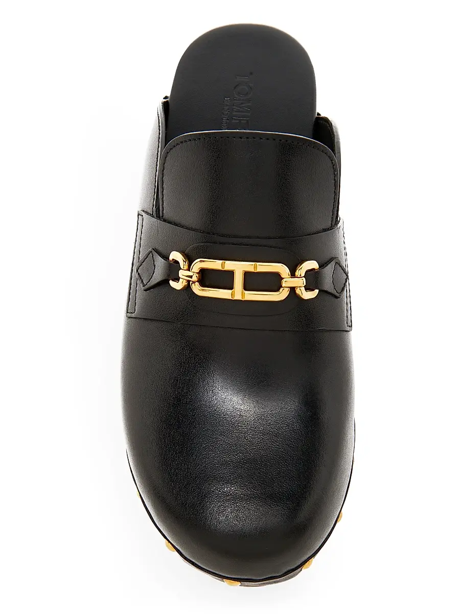 TOM FORD Women's 40MM Leather Clogs - Black | Thumbnail 4