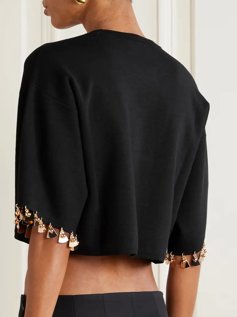 Rabanne Cropped Embellished Stretch-silk And Cotton-blend Sweater | Thumbnail 3 Rabanne Cropped Embellished Stretch-silk And Cotton-blend Sweater | Thumbnail 3