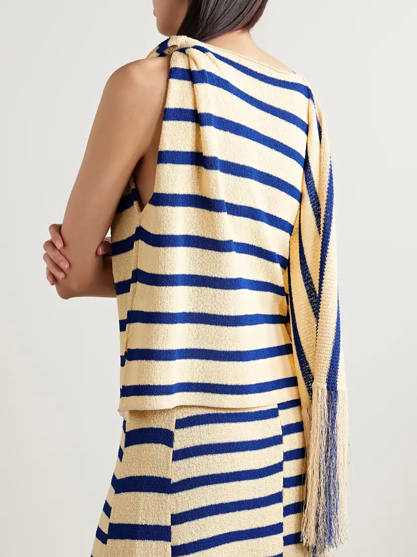 Proenza Schouler Yves Asymmetric Fringed Striped Top | Thumbnail 3