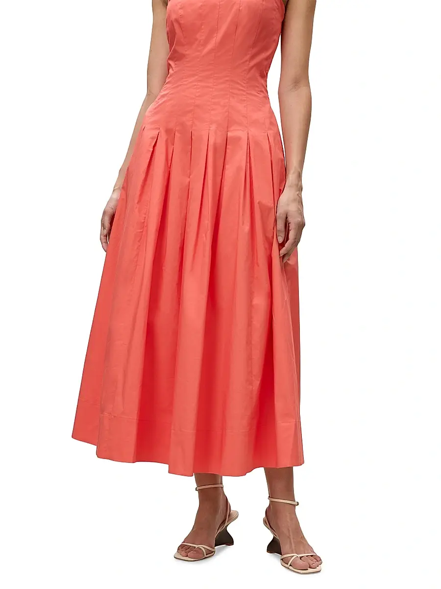 REBECCA TAYLOR Women's Priya Pleated Cotton Fit & Flare Midi-Dress | Thumbnail 2 REBECCA TAYLOR Women's Priya Pleated Cotton Fit & Flare Midi-Dress | Thumbnail 2