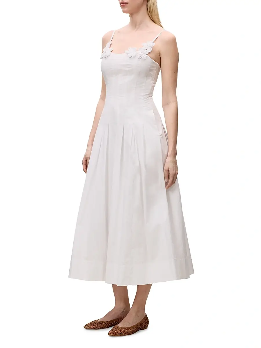 REBECCA TAYLOR Women's Priya Pleated Cotton Fit & Flare Midi-Dress | Thumbnail 4 REBECCA TAYLOR Women's Priya Pleated Cotton Fit & Flare Midi-Dress | Thumbnail 4