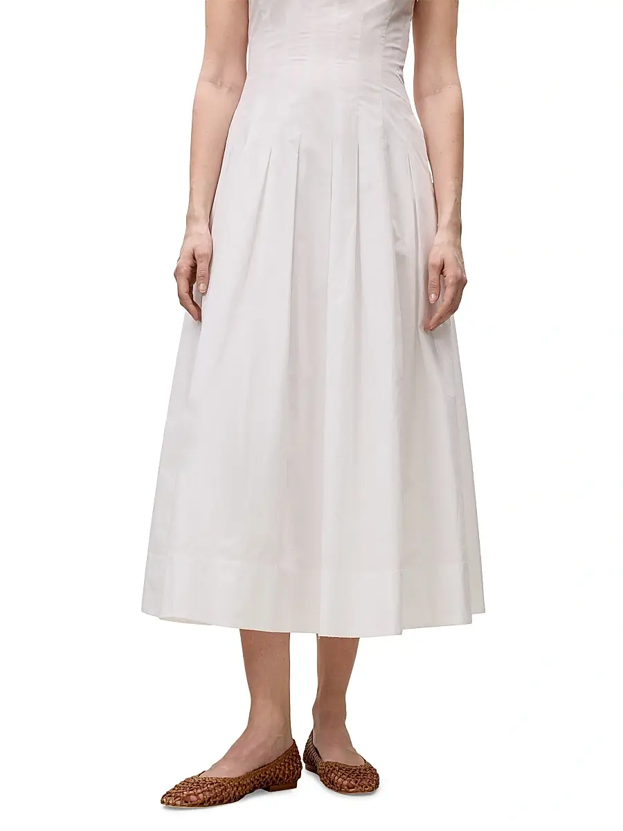 REBECCA TAYLOR Women's Priya Pleated Cotton Fit & Flare Midi-Dress | Thumbnail 6 REBECCA TAYLOR Women's Priya Pleated Cotton Fit & Flare Midi-Dress | Thumbnail 6