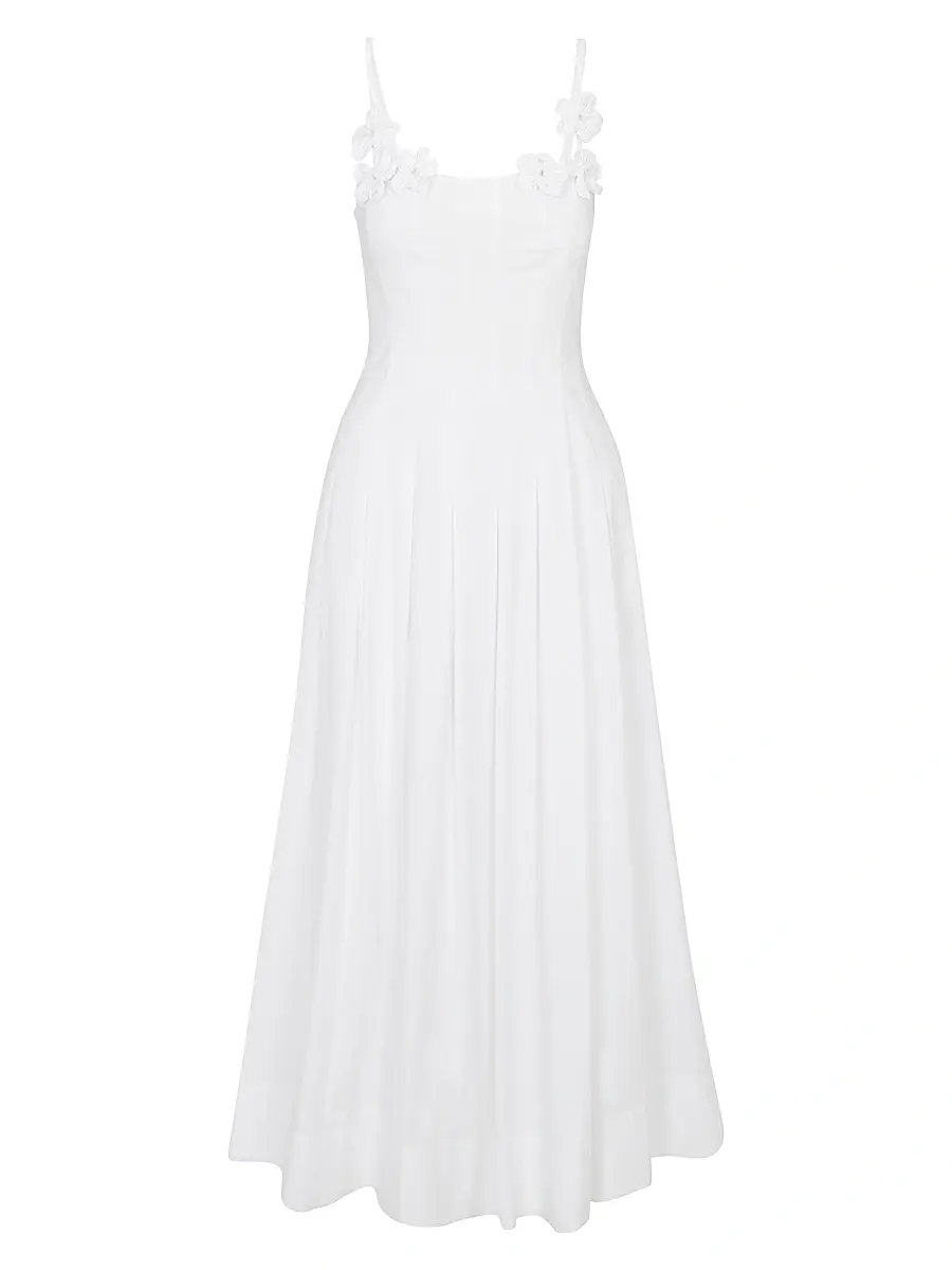 Rebecca Taylor Women's Priya Pleated Cotton Fit & Flare Midi-Dress - Milk | Image 1 Rebecca Taylor Women's Priya Pleated Cotton Fit & Flare Midi-Dress - Milk | Image 1