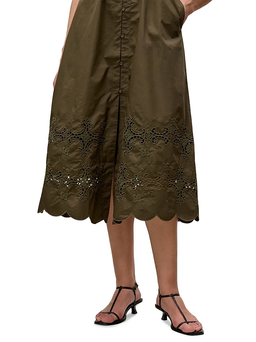 REBECCA TAYLOR Women's Raquel Embroidered Cotton Midi-Shirtdress | Thumbnail 5