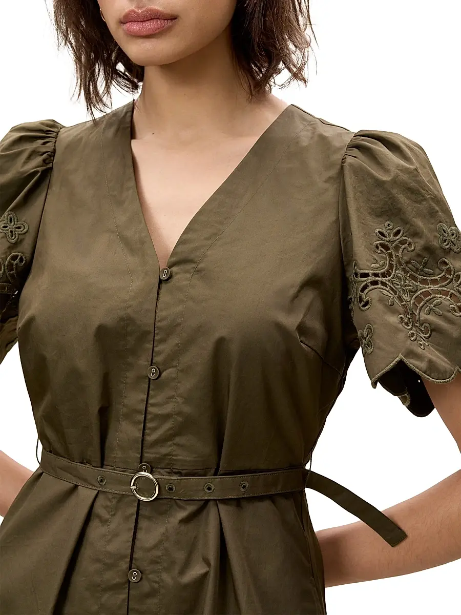 REBECCA TAYLOR Women's Raquel Embroidered Cotton Midi-Shirtdress | Thumbnail 6